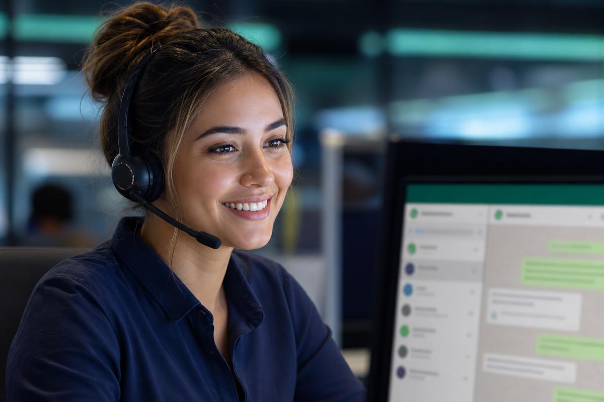 Trend support agent smiling while helping a customer